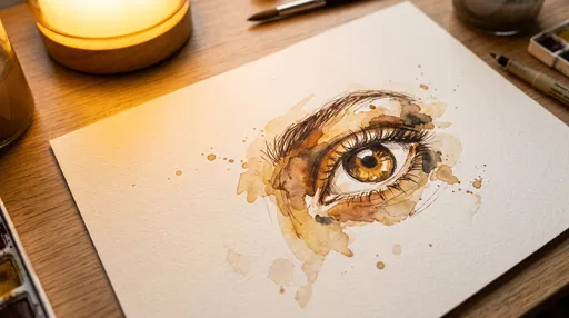 Watercolor and Ink Brown Eye Sketch