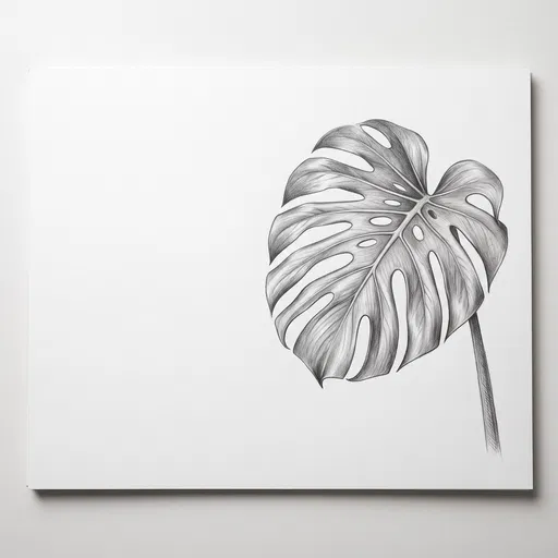 Graphite Pencil Drawing of Monstera Leaf