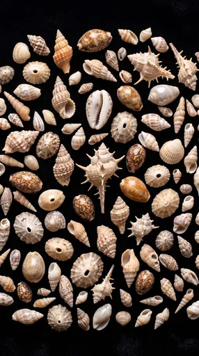 Assorted Seashells Flat Lay on Black