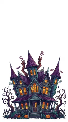 Cartoon Haunted Victorian Manor With Copy Space