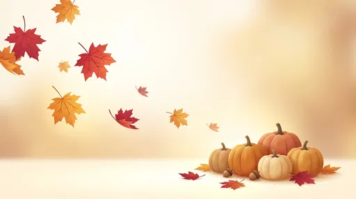 Autumn Pumpkins and Falling Maple Leaves Background