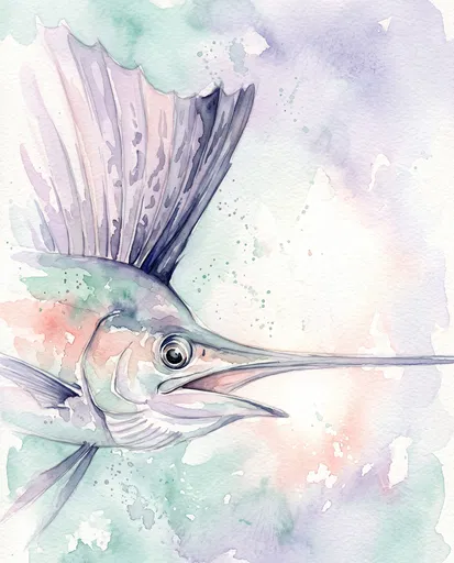 Pastel Watercolor Sailfish Head Illustration