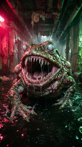 Mutated Amphibian Monster in Flooded Corridor