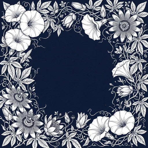 White Moonflower and Passionflower Botanical Frame