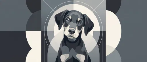 Geometric Monochrome Doberman Puppy Portrait
