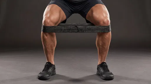 Athlete Squatting With Resistance Band in Studio