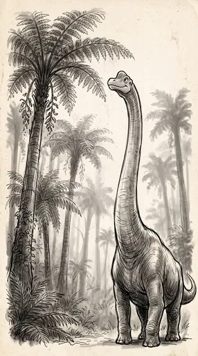 Cartoon Brachiosaurus Charcoal Sketch in Forest