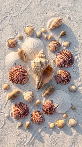 Seashells and Sand Dollars on White Sand