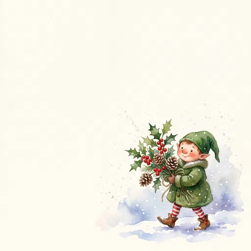 Watercolor Christmas Elf with Holly Bundle