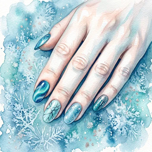 Watercolor Illustration of Winter Nail Art