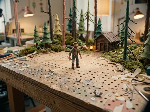 Plasticine Woodsman on Stop-Motion Animation Set