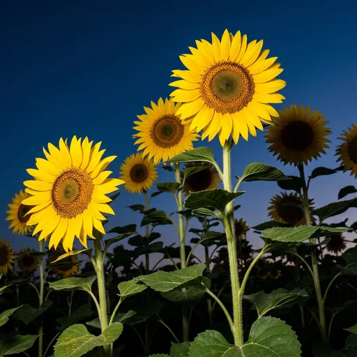 Vibrant Yellow Sunflowers Against Dusk Sky