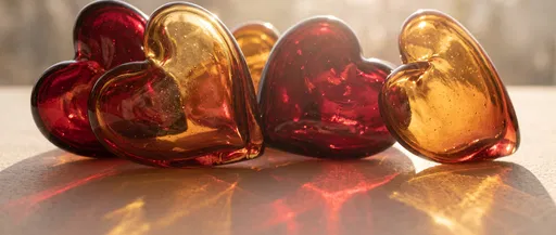 Backlit Ruby and Amber Glass Hearts