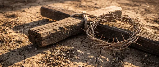 Wooden Cross and Crown of Thorns