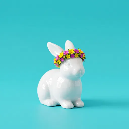 White Ceramic Bunny With Flower Crown