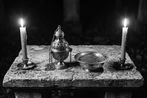 Monochrome Altar With Thurible and Ashes