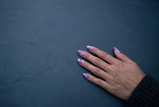 Hand With Purple Lace Nail Art
