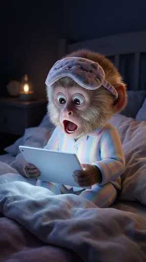 Shocked Monkey in Pajamas Using Tablet