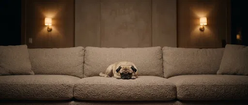 Sleepy Fawn Pug on Beige Sofa