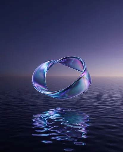 Iridescent Mobius Strip Floating Above Water