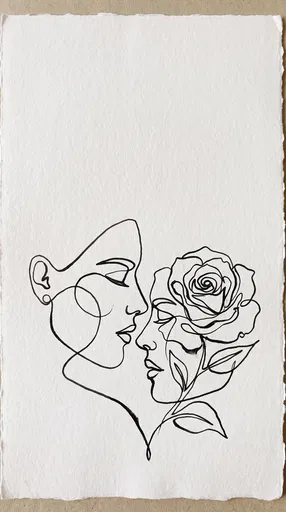 Minimalist Line Art Faces and Rose