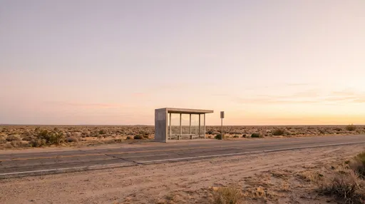 Minimalist Concrete Bus Stop in Desert