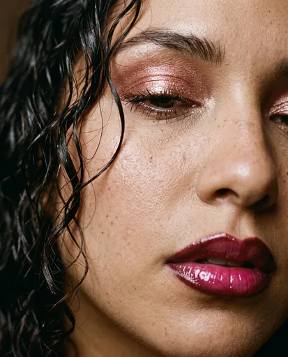Close-Up Portrait With Glossy Magenta Lips