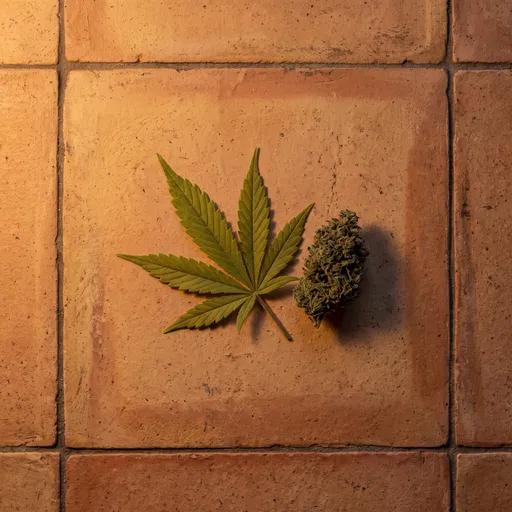 Cannabis Leaf and Bud on Terracotta