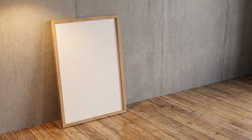 Blank Oak Frame Leaning Against Concrete Wall