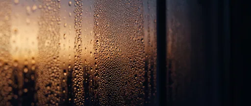 Amber Dusk Condensation on Window Glass