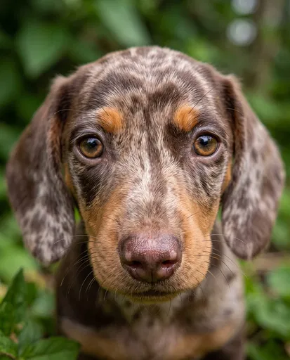 Chocolate Dapple Dachshund Puppy Close-Up Portrait