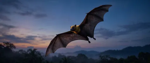 Golden-Crowned Flying Fox in Twilight Flight