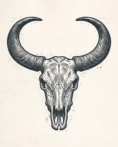 Woodcut Style Bull Skull Illustration