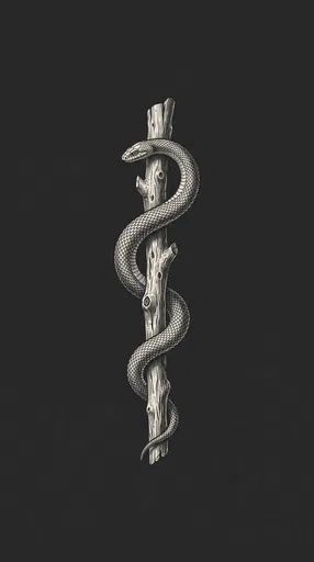 Engraving Style Staff of Asclepius Illustration