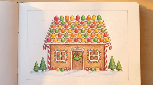 Colored Pencil Gingerbread House Sketchbook Illustration