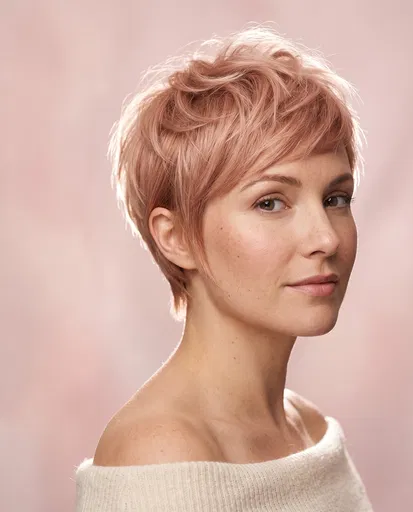 Woman With Rose Gold Pixie Cut