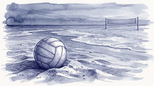 Blue Ink Beach Volleyball Illustration