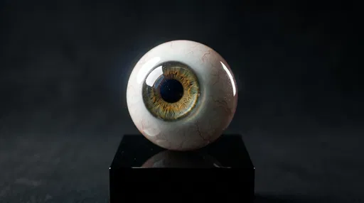 Hazel Glass Eyeball Model on Black Pedestal