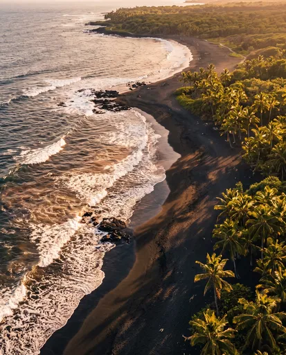 Aerial View of Black Sand Beach