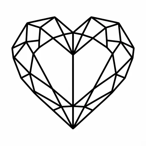 Geometric Faceted Heart Coloring Page