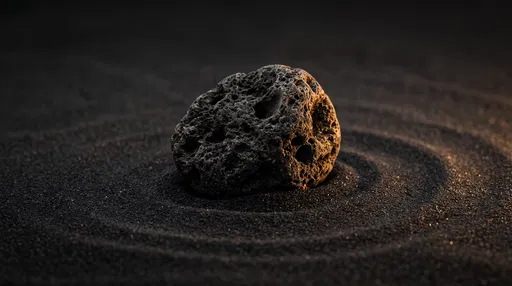 Volcanic Stone on Rippled Black Sand