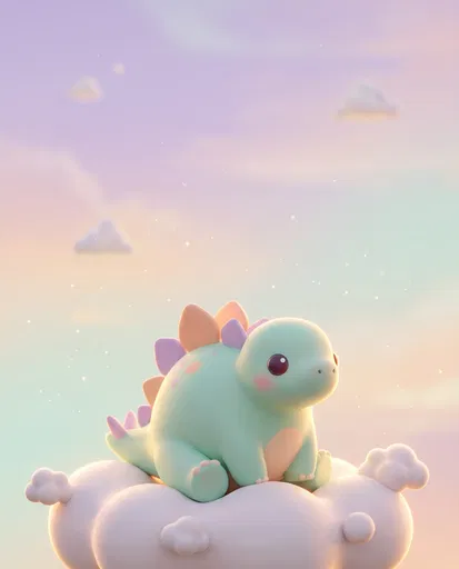 Cute Pastel Baby Stegosaurus on Cloud