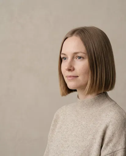 Woman with Straight Blonde Box Bob Portrait