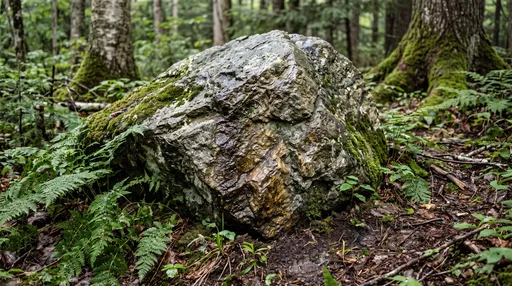 Mossy Wet Boulder in Lush Forest