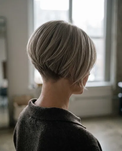 Woman With Short Ash Blonde Bob Haircut