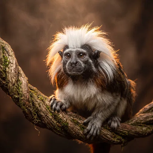 Backlit Cotton-Top Tamarin on Vine