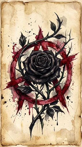 Black Rose and Crimson Anarchy Symbol Illustration