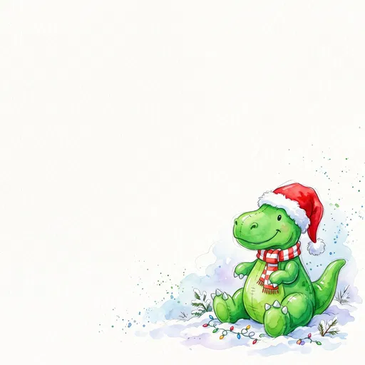 Watercolor Christmas Dinosaur In Snow