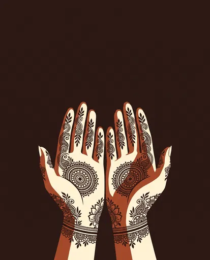 Illustrated Hands With Intricate Mehndi Patterns