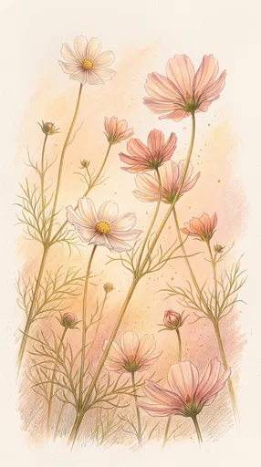 Colored Pencil Drawing of Cosmos Flowers